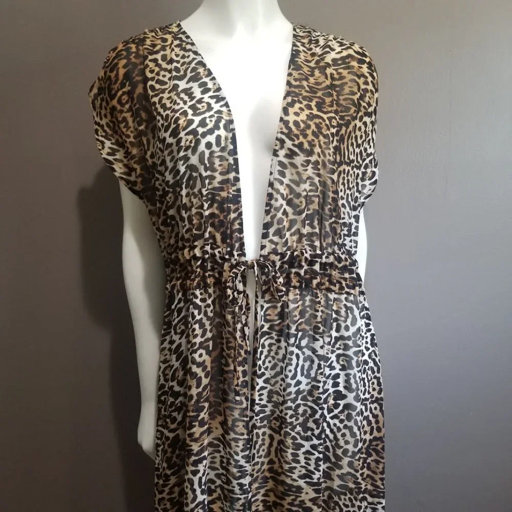 Calvin Klein Jaguar Animal-Print St. Tropez Tie-Front Maxi Cover-up Size… - Picture 3 of 9